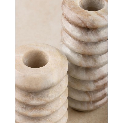 Tracey Earthy Brown Onyx Marble Taper Candle Holders, Set of 2