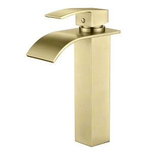 SUMERAIN Lead-free Bathroom Sink Faucet, Modern Vessel Sink Faucet with Waterfall Spout Brushed Gold - 1 of 4
