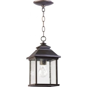 Quorum Lighting Pearson Glass Pendant, 1 Light, Oiled Bronze, 7W x 13H, Chain Hanging, Damp Rated - 1 of 1