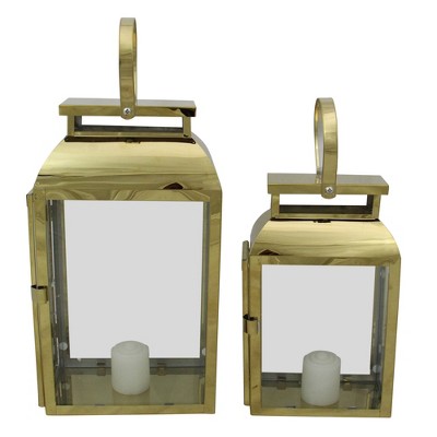 Raz Imports Set of 2 Shiny Rectangular Metal Candle Lanterns 16"