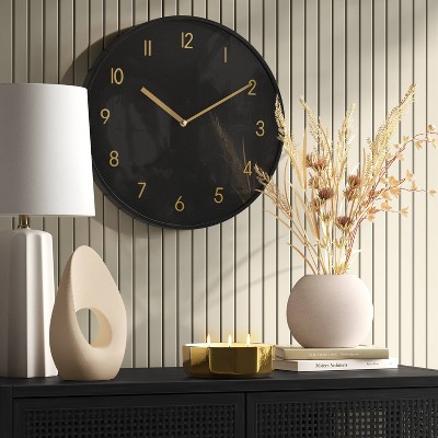 16&#34; Luxe Wall Clock Black/Brass - Threshold&#8482;