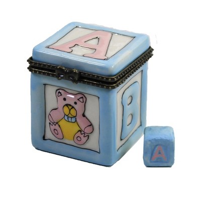 Hinged Trinket Box 1.75" Blue Abc Block Teddy Bear Rocking Horse  -  Decorative Figurines