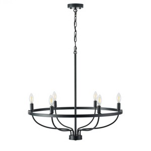 Modern Farmhouse 6-Light Chandelier, Wagon Wheel Iron Pendant Light for Dining Room or Entryway - 1 of 4