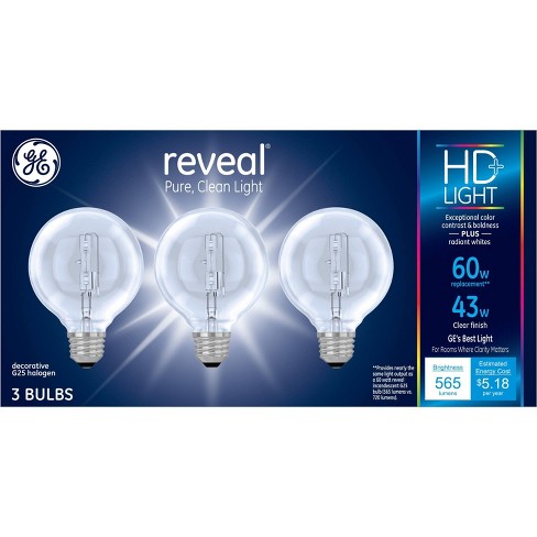 Ge 3pk 43w 60w Equivalent Reveal Hd+ Light Globe Bulbs Clear : Target