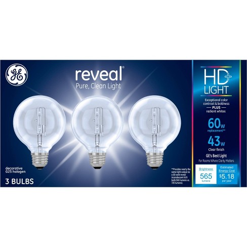 GE 3pk 43W 60W Equivalent Reveal HD+ Light Globe Bulbs Clear - image 1 of 4