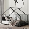 House Bed with Roof and Colorful Lights, Metal Bed Frame with Slats and Legs - 2 of 4
