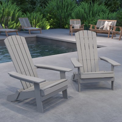 Gray Poly Resin Folding Adirondack Lounge Chairs with Arms
