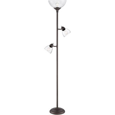 360 Lighting Riley Rustic Farmhouse Torchiere Floor Lamp with Side Lights 72" Tall Painted Bronze Metal Clear Glass Shade for Living Room Reading Home