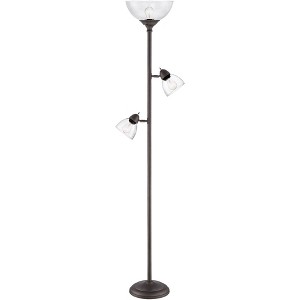 360 Lighting Riley Rustic Farmhouse Torchiere Floor Lamp with Side Lights 72" Tall Painted Bronze Metal Clear Glass Shade for Living Room Reading Home - 1 of 4