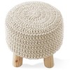Hand-Knitted Cotton Pouf Ottoman Footstool, 13" Round x 11" High, Compact Boho Accent Footrest for Living Room and Bedroom - 4 of 4