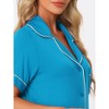 cheibear Women's Notched Collar Button Down Pajama Shirt Dress with Pocket - 4 of 4
