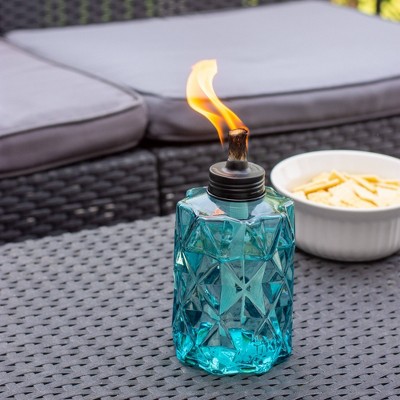 TIKI Table Top Diamond Glass Oil Lamp - Blue