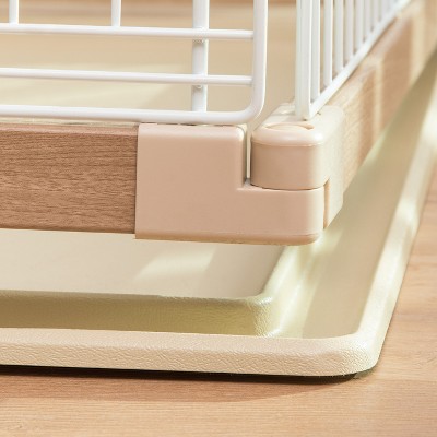 Large Light Brown and White Metal Dog Crate with Sliding Door
