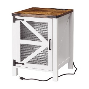 Jojoka Farmhouse Nightstand Side Table, Small End Table Side Table with USB Ports, Wooden Sofa Side Table with Barn Door for Living Room, Bedroom - 1 of 4