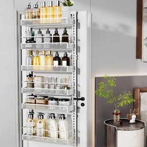 Over Door Spice Rack Hanging Adjustable Wall Mounted Pantry Organizers, 6-Tier Heavy Duty Metal Over Door Kitchen Storage Spice Can Rack Organizer - 1 of 4