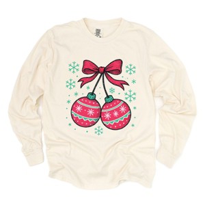 Christmas Ornaments Sketched Snowflakes - Women's Garment Dyed Long Sleeve Graphic T-Shirt - 1 of 4