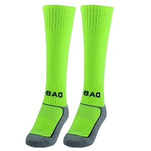 Unique Bargains R-BAO Authorized Cotton Blends Breathable Outdoor Sports Soccer Football Long Socks Fluorescent Green 1 Pair - 1 of 4