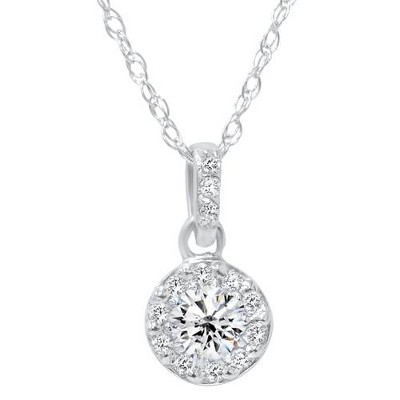 Pompeii3 1/4ct Diamond Petite Halo Solitaire Pendant 14K White Gold
