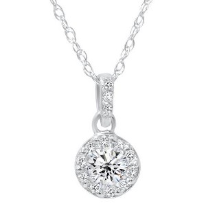 Pompeii3 1/4ct Diamond Petite Halo Solitaire Pendant 14K White Gold - 1 of 4