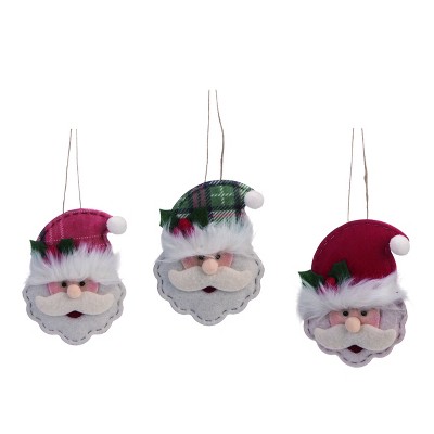 Transpac Felt Santa Head Ornament Set of 3 Christmas Home Decorations