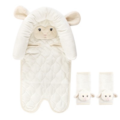Hudson Baby Infant Girl Car Seat Insert and Strap Covers, Lamb, One Size