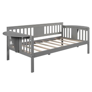 NicBex Twin/Full Size Daybed, Wooden Day Bed With 4 Support Legs, Sofa Bed Frame with Foldable Shelves Safety Guardrail - 1 of 4
