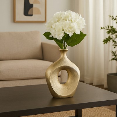 Sagebrook Home Ceramic Oval Vase - Contemporary Glam Abstract Cut-Out Vase Beaded