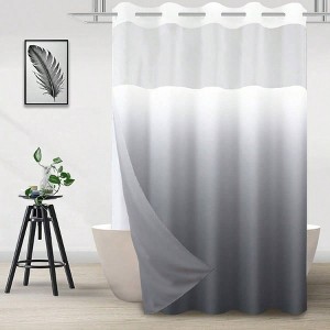 No Hook Shower Curtain with Snap in Liner Ombre Hotel Fabric Bath Curtain Mesh Top Waterproof Washable 71x74 Inch - 1 of 4