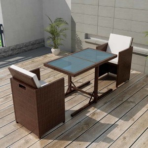 vidaXL 3 Piece Bistro Set with Cushions Poly Rattan Brown - 1 of 4