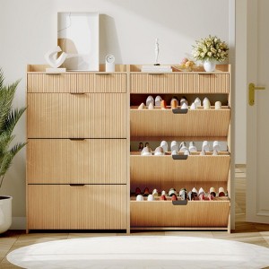 Fluted Shoe Cabinet with 3 Flip Drawers & 2 Small Drawers & Hook, Slim Shoe Storage Organizer, Narrow Hidden Shoe Storage for Entryway - 1 of 4