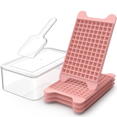 LunaLulinlk 4-piece set of mini ice cubes and ice bucket (with lid) Pink small ice cubes with ice scoop
