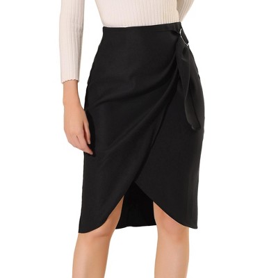 INSPIRE CHIC Women's Wrap Work Office Knee Length Skirt