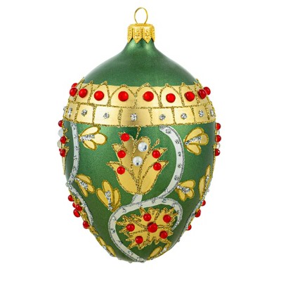 Miss Christmas 5.0 Inch Elegant Green & Gold Fabrege Egg Christmas Tree Ornament , Christmas Decor Christmas, Easter, Seasonal (1PC)