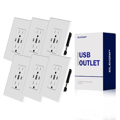 ELEGRP 30W 6.0 Amp 3-Port USB Wall Outlet, 20A Duplex Receptacle with Dual Type C & A Ports,UL Listed, w/Wall Plate,Matte White 6PC