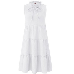 Girls' Sleeveless Tiered Dress Swing Midi Dress Ruffle Mock Neck Tie Front Dress A-Line Dress - Pink, 7-8 Years - 1 of 4