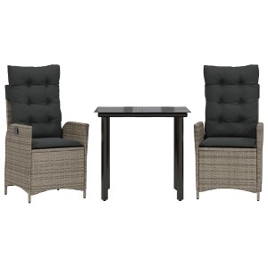 vidaXL Patio Dining Set with Cushions Garden Table and Chairs Poly Rattan - 31.5" x 31.5" x 29.1" Without footrest 2 Items - 1 of 4
