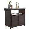 Gulches Outdoor Wicker Bar Cart - Rolling Rattan Beverage Serving Cart with Glass Top, Light Brown - 4 of 4