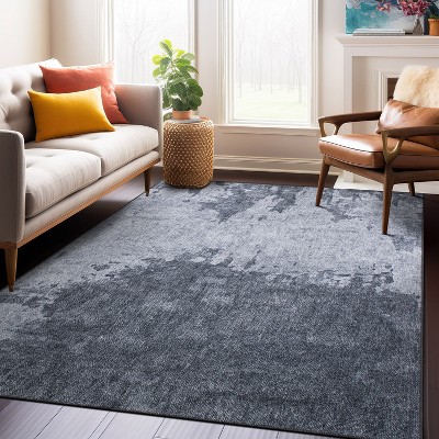 Gray Abstract Flat Woven Machine Washable Area Rug