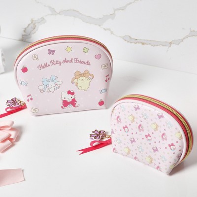 Pink Hello Kitty and Friends Dome Makeup Bag Set with Zipper Closure