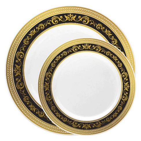 Smarty Had A Party Black With Silver Edge Rim Plastic Dinnerware Value Set  (120 Dinner Plates + 120 Salad Plates) : Target