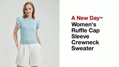Women's Ruffle Cap Sleeve Crewneck Sweater - A New Day™
