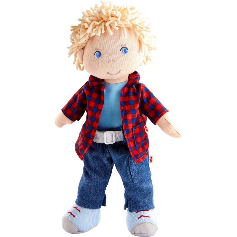 HABA Nick 12" Soft Boy Doll with Blonde Hair, Blue Eyes and Embroidered Face, 1 of 11