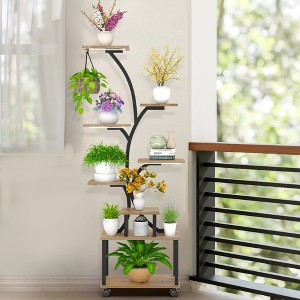 63”H Rolling Indoor Plant Stand With Grow Light, 8 Tiered Indoor Plant Shelf - 1 of 4