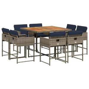 vidaXL Patio Dining Set Set of 8 Gray PE Rattan 9 Piece Set Foldable - 1 of 4