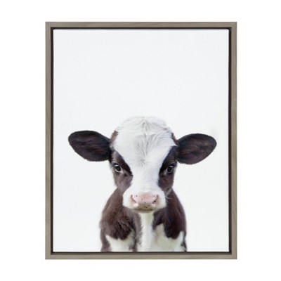 18" x 24" Sylvie Baby Cow Portrait Framed Canvas Wall Art by Amy Peterson Gray - DesignOvation