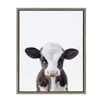 18" x 24" Sylvie Baby Cow Portrait Framed Canvas by Amy Peterson - Kate & Laurel All Things Decor