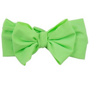 RuffleButts Girls UPF50+ Swim Bow Headband - Neon Honeydew, One Size - 1 of 4