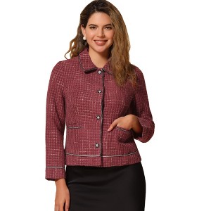 INSPIRE CHIC Women's Point Collar Long Sleeve Contrast Trim Button Down Work Office Jacket - 1 of 4