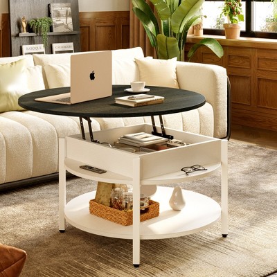 WOWLIVE 36"W Lift Top Coffee Table with Storage, Round Wood Cocktail Table for Living Room
