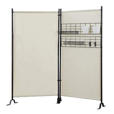 Proman Galaxy II FS17252 2‑Panel Indoor/Outdoor Room Divider (24″ Panels) w/Accessory Rack, 2 Wire Nets, 4 Bins, 4 Hooks & 2 Wire Baskets – Beige